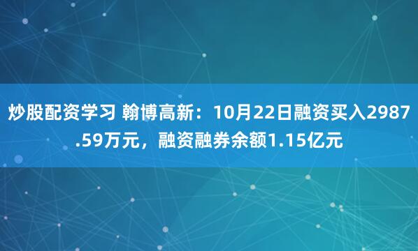 炒股配资学习 翰博高新：10月22日融资买入2987.59万元，融资融券余额1.15亿元