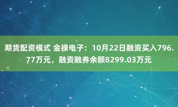 期货配资模式 金禄电子：10月22日融资买入796.77万元，融资融券余额8299.03万元